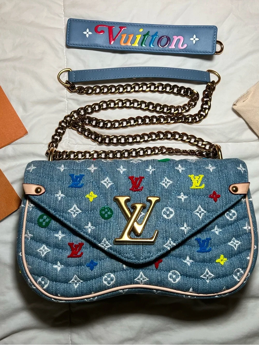 Louis Vuitton Embroidered Monogram Denim New Wave Chain MM